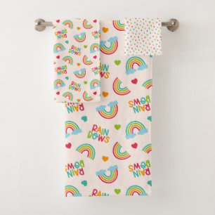 Conjunto De Toalhas Padrão de Rainbows e nuvens
