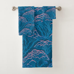 Conjunto De Toalhas Padrão De Recife De Coral Azul E Rosa