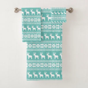 Conjunto De Toalhas Padrão de Reindeer de Teal Costeiro de Natal