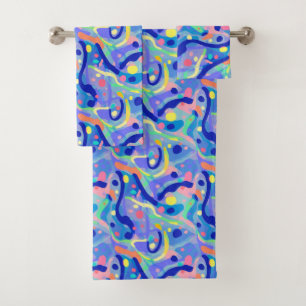 Conjunto De Toalhas Padrão de repetição de neon azul-Abstrato de-grana