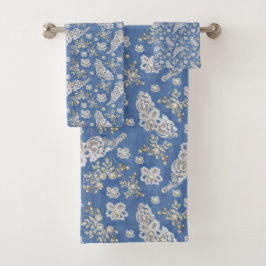 Conjunto De Toalhas Padrão de repetição de pérolas de marfim de Denim