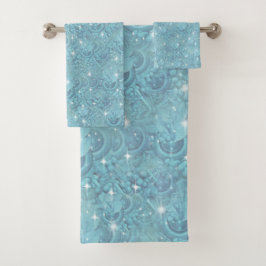 Conjunto De Toalhas Padrão de repetição de seda azul e faíscas brancas