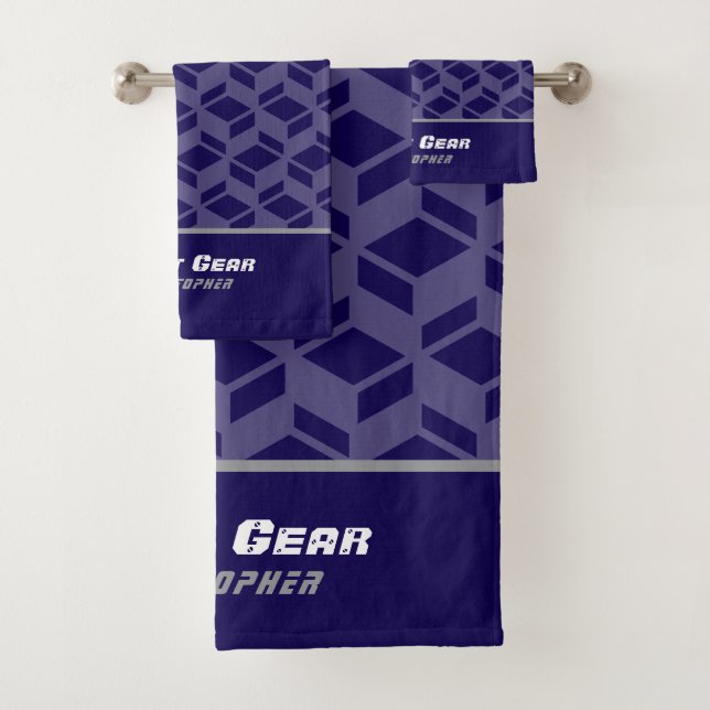 Conjunto De Toalhas Padrão de repetição moderno azul escuro (Insitu)