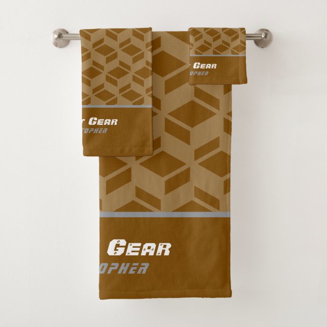 Conjunto De Toalhas Padrão de repetição moderno marrom (Insitu)