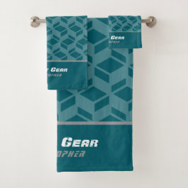 Conjunto De Toalhas Padrão de Repetição Moderno Verde Azul Escuro