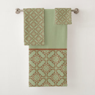 Conjunto De Toalhas Padrão de Rolagem Laranja Verde e Cobre