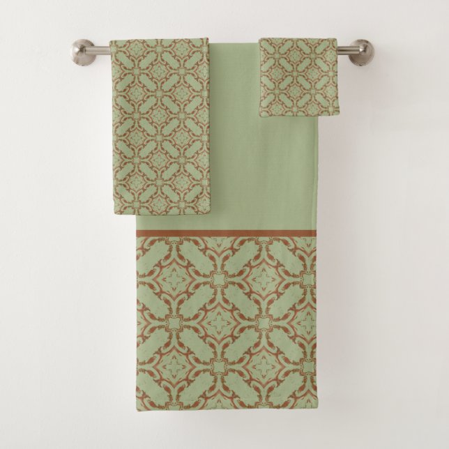 Conjunto De Toalhas Padrão de Rolagem Laranja Verde e Cobre (Insitu)