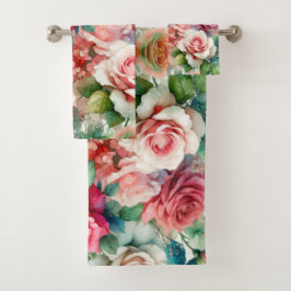 Conjunto De Toalhas Padrão de Rosa Caprichosa