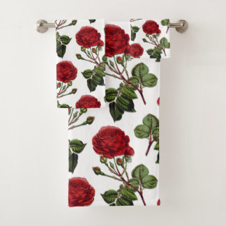 Conjunto De Toalhas Padrão de Rosa de Pedra Longa Vermelha