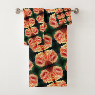 Conjunto De Toalhas Padrão de Rosa de Pêssego Blooming