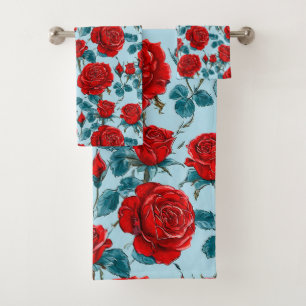 Conjunto De Toalhas Padrão de rosas vermelhas