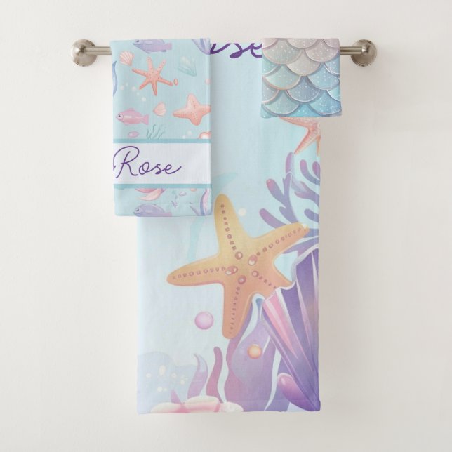 Conjunto De Toalhas Padrão de Sereia Bonita Personalizado Girly (Insitu)