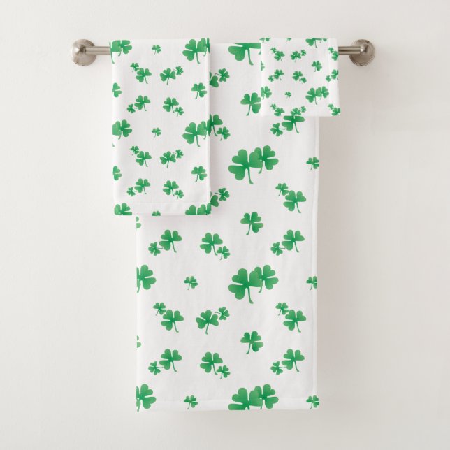 Conjunto De Toalhas Padrão de Shamrock irlandês verde gradiente (Insitu)