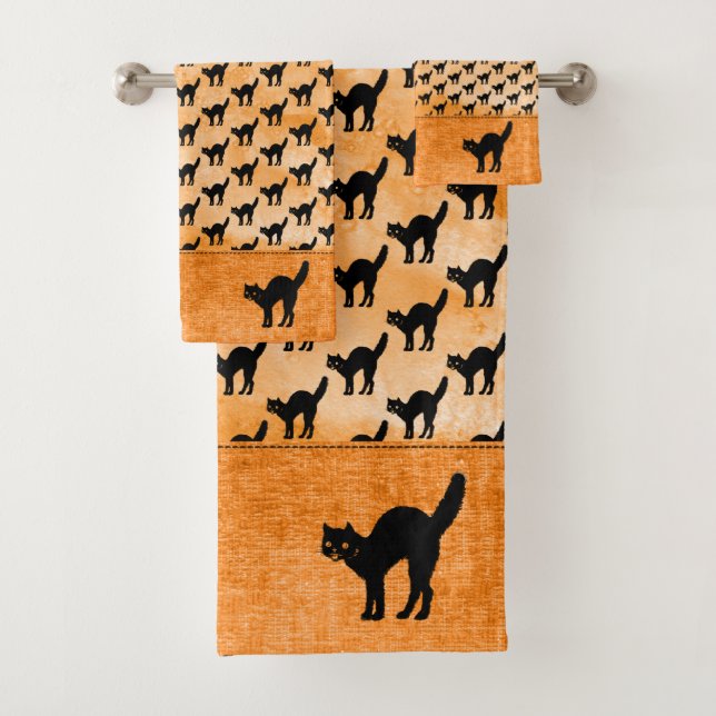 Conjunto De Toalhas Padrão de Silhueta de Gato Preto do Dia das Bruxas (Insitu)