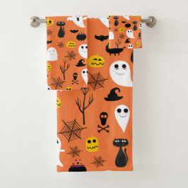 Conjunto De Toalhas Padrão de símbolos de cores clássicos do Halloween