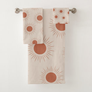 Conjunto De Toalhas Padrão de sol abstrato boho de terracota minimalis