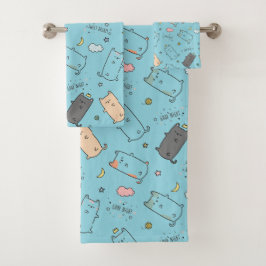 Conjunto De Toalhas Padrão de Sonhos de Gato Sonolento Fofo e Aconcheg