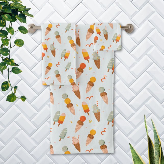 Conjunto De Toalhas Padrão de Sorvete de Verão Fofo (In situ Bathroom wall)