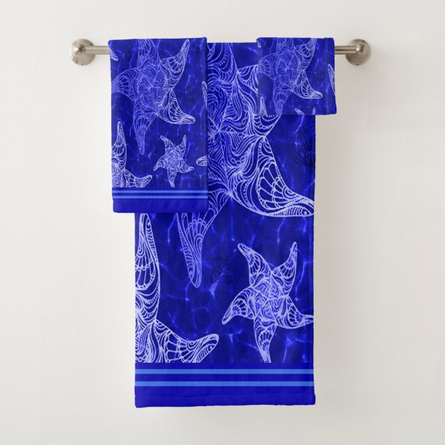 Conjunto De Toalhas Padrão de Starfish Azul (Insitu)