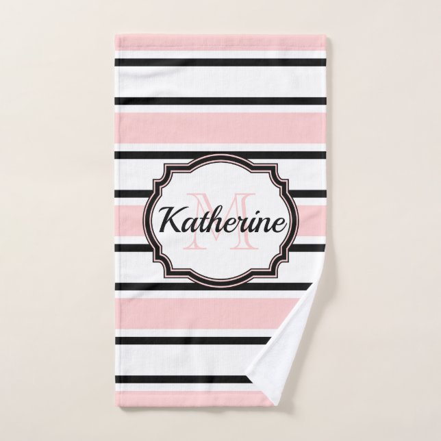 Conjunto De Toalhas Padrão de Stripes Rosa (Toalha de mão)