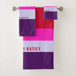 Conjunto De Toalhas Padrão de Stripes Vermelhas, Rosa e Púrpura