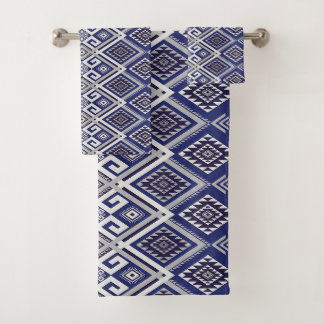Conjunto De Toalhas Padrão de Superfície de Motivo Tribal Azul Naval