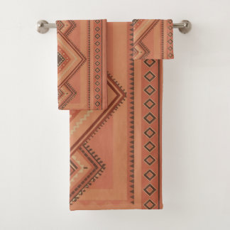 Conjunto De Toalhas Padrão de Superfície Tribal Marroquino de Terracot
