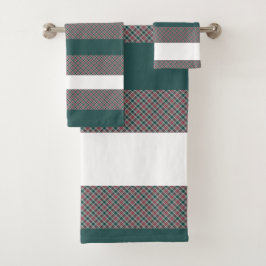 Conjunto De Toalhas Padrão de Tartan de Natal com Listras Branco Verde