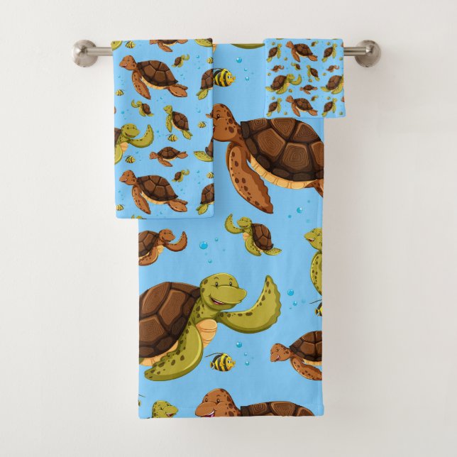 Conjunto De Toalhas Padrão de Tartaruga do Mar (Insitu)