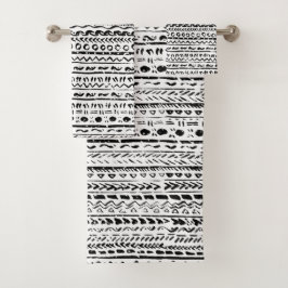 Conjunto De Toalhas Padrão de tecido étnico de lama preto e branco tri