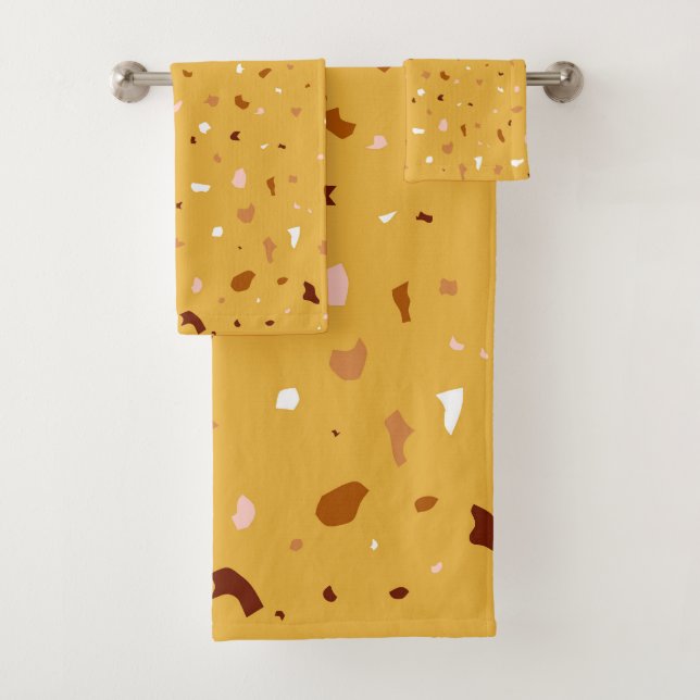 Conjunto De Toalhas Padrão de Terrazzo amarelo (Insitu)
