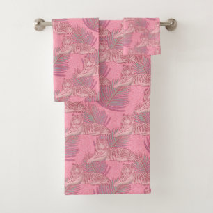 Conjunto De Toalhas Padrão de Tigre da Selva Rosa