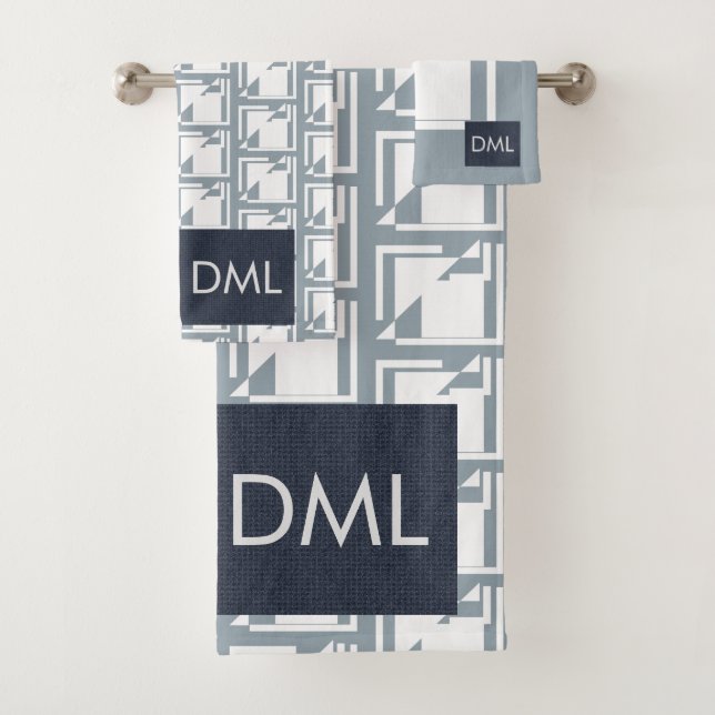 Conjunto De Toalhas Padrão de Tons Azuis Quentes de Textura Geométrica (Insitu)