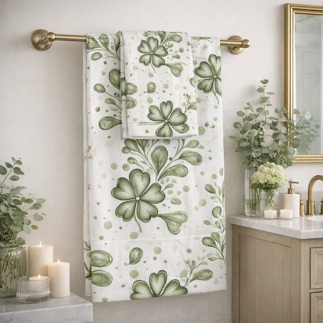 Conjunto De Toalhas Padrão de Trevo Verde Elegante  (Criador carregado)