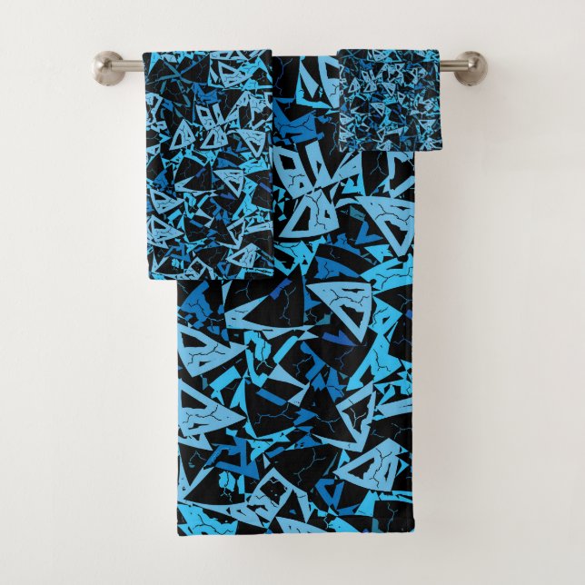 Conjunto De Toalhas Padrão de Triângulo Preto Azul (Insitu)