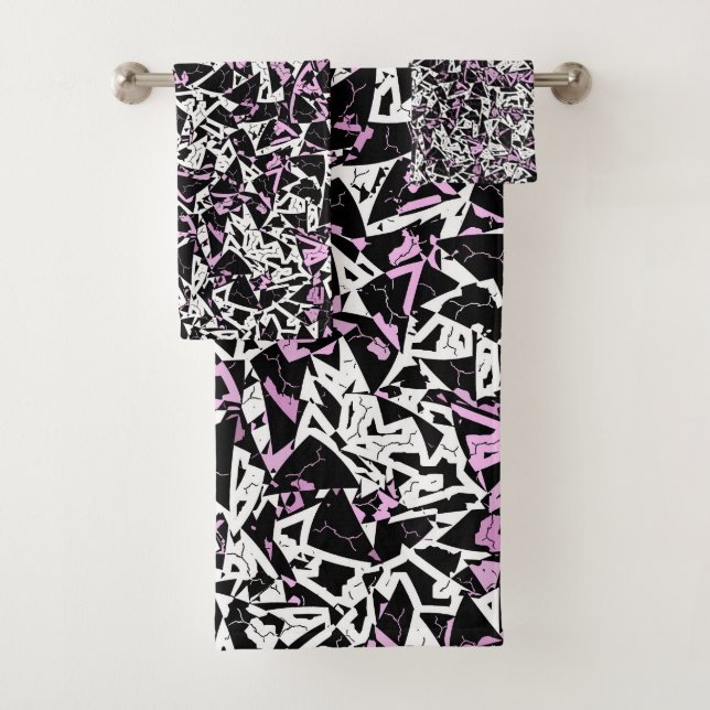 Conjunto De Toalhas Padrão de Triângulo Preto Roxo (Insitu)