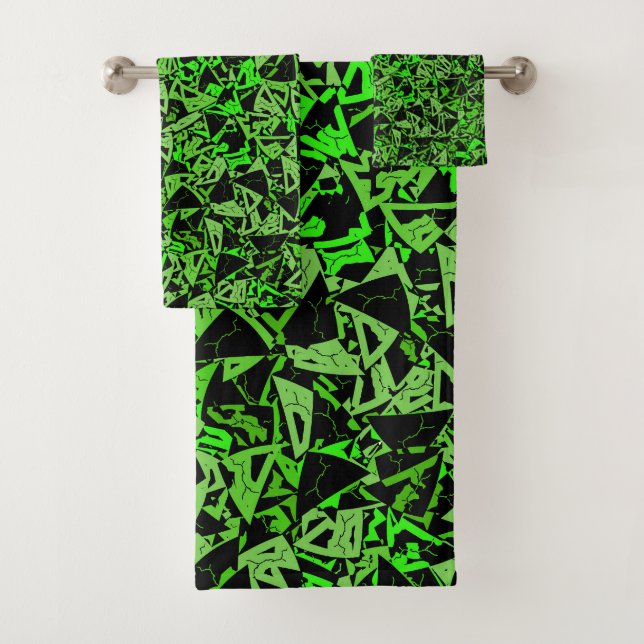 Conjunto De Toalhas Padrão de Triângulo Preto Verde (Insitu)