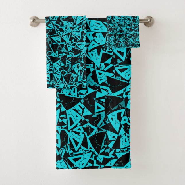 Conjunto De Toalhas Padrão de Triângulo Preto Verde-água (Insitu)