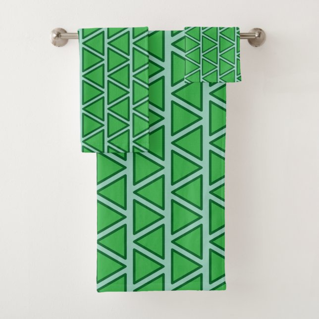 Conjunto De Toalhas Padrão de Triângulo Verde de Três Tons Abstrato (Insitu)
