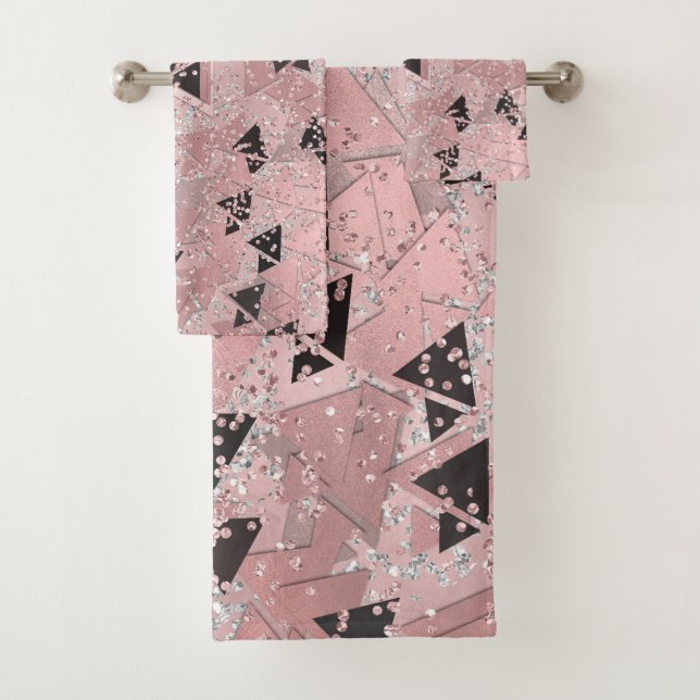 Conjunto De Toalhas Padrão de triângulos rosa esmaecido dourado e pret (Insitu)