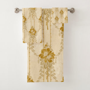 Conjunto De Toalhas Padrão de Troca Dourada Floral Elegante