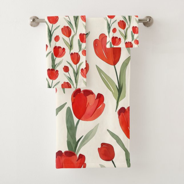 Conjunto De Toalhas Padrão de tulipa vermelha (Insitu)