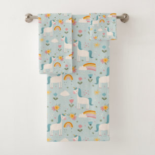 Conjunto De Toalhas Padrão de Unicórnio do Arco-Íris Cute pastel