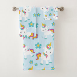 Conjunto De Toalhas Padrão De Unicórnios, Unicórnios Fofos, Flores
