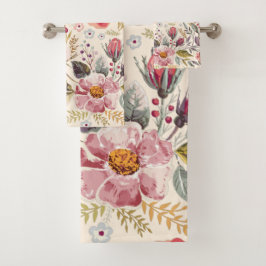 Conjunto De Toalhas Padrão de verde floral em aquarela
