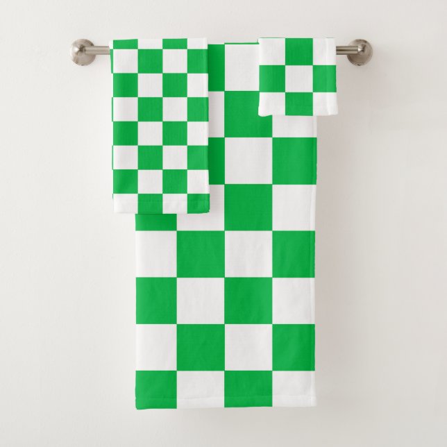Conjunto De Toalhas Padrão de Verificação Branco Verde (Insitu)