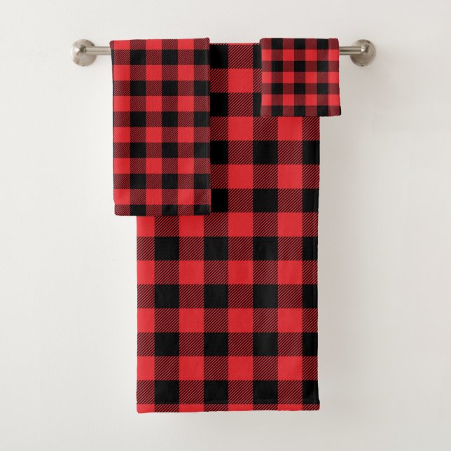 Conjunto De Toalhas Padrão de Verificação do Flannel Buffalo Vermelho (Insitu)