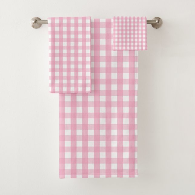 Conjunto De Toalhas Padrão de Verificação Gingham Rosa (Insitu)