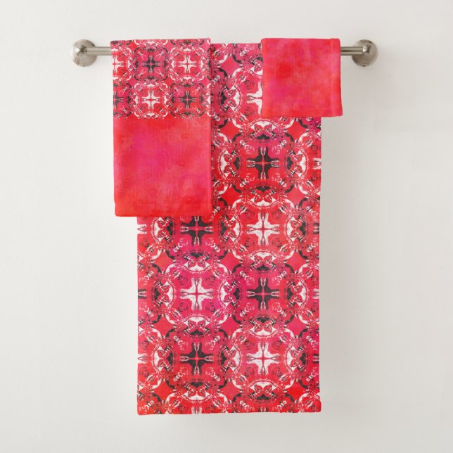 Conjunto De Toalhas Padrão de verificação preto, branco e vermelho (Insitu)