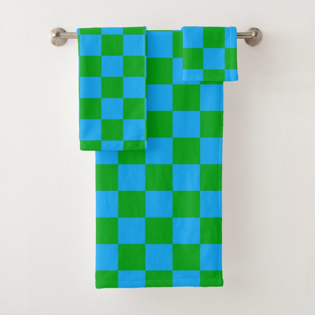 Conjunto De Toalhas Padrão de Verificação Verde Azul (Insitu)